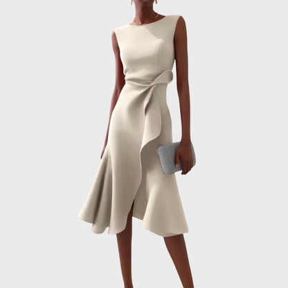 Women's Soft Draped Midi Dress | Elegant Asymmetric Hem Sleeveless Summer Dress 10