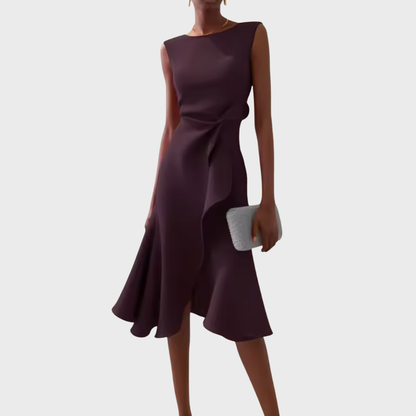 Women's Soft Draped Midi Dress | Elegant Asymmetric Hem Sleeveless Summer Dress 11