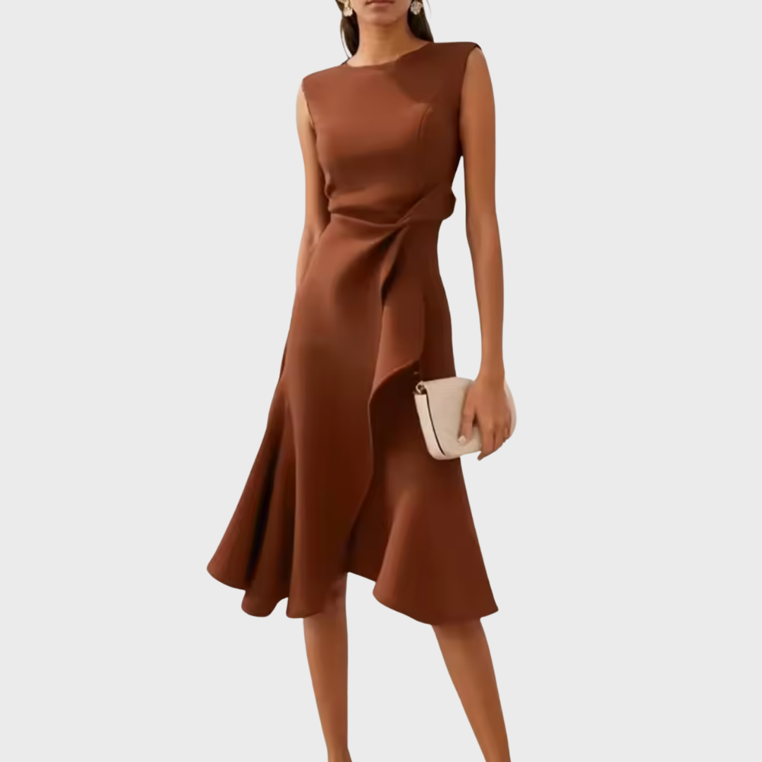 Women's Soft Draped Midi Dress | Elegant Asymmetric Hem Sleeveless Summer Dress 8