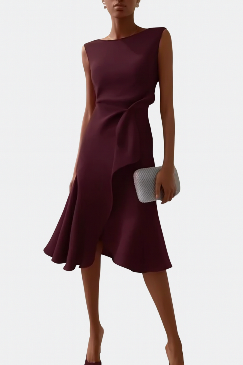 Women's Soft Draped Midi Dress | Elegant Asymmetric Hem Sleeveless Summer Dress 9