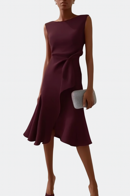 Women's Soft Draped Midi Dress | Elegant Asymmetric Hem Sleeveless Summer Dress 9