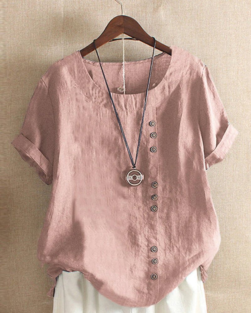 Women's Soft Linen Blouse | Casual Short Sleeve Summer Top 0
