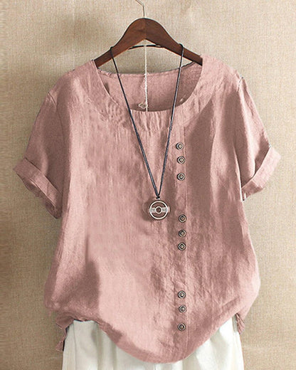 Women's Soft Linen Blouse | Casual Short Sleeve Summer Top 0