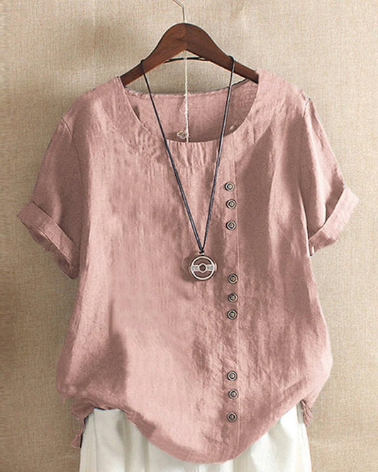 Women's Soft Linen Blouse | Casual Short Sleeve Summer Top 0