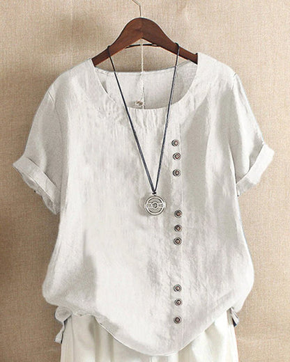 Women's Soft Linen Blouse | Casual Short Sleeve Summer Top 1