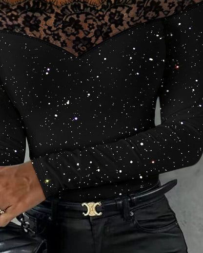 Women's Soft Sequin Off-The-Shoulder Blouse | Elegant Long Sleeve Lace Top 4