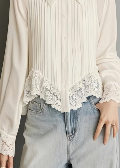 Women's Solid Chiffon Blouse | Elegant Lace Button Spring Top 3