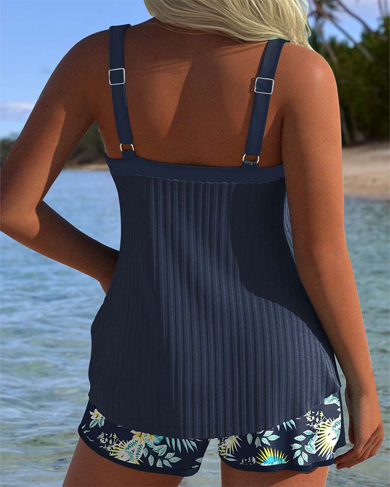 Women's Striped Swimwear Tankini Set | Elegant Tummy Control Beach Outfit 1
