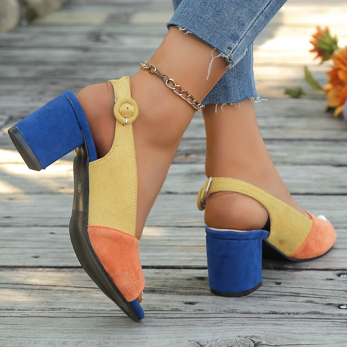 Women's Synthetic Colourblock Slingback Heels | Elegant Comfortable Dress Sandals 4