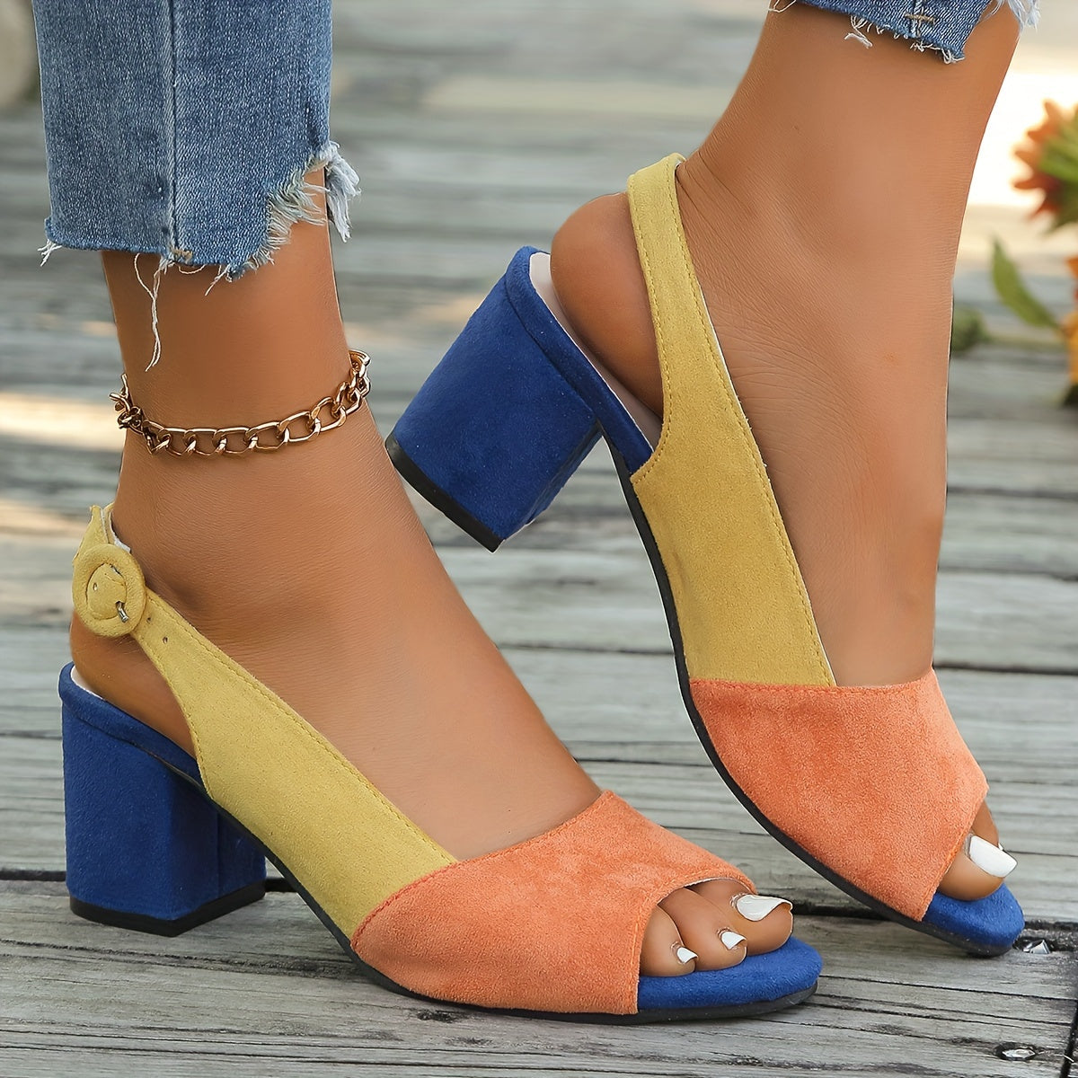 Women's Synthetic Colourblock Slingback Heels | Elegant Comfortable Dress Sandals 5