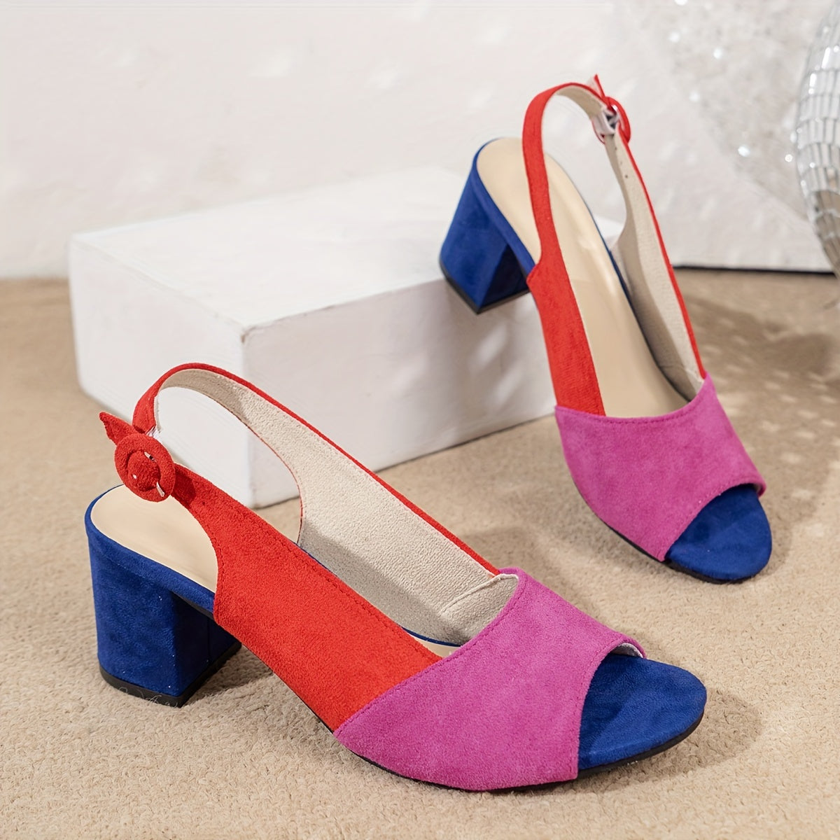 Women's Synthetic Colourblock Slingback Heels | Elegant Comfortable Dress Sandals 6