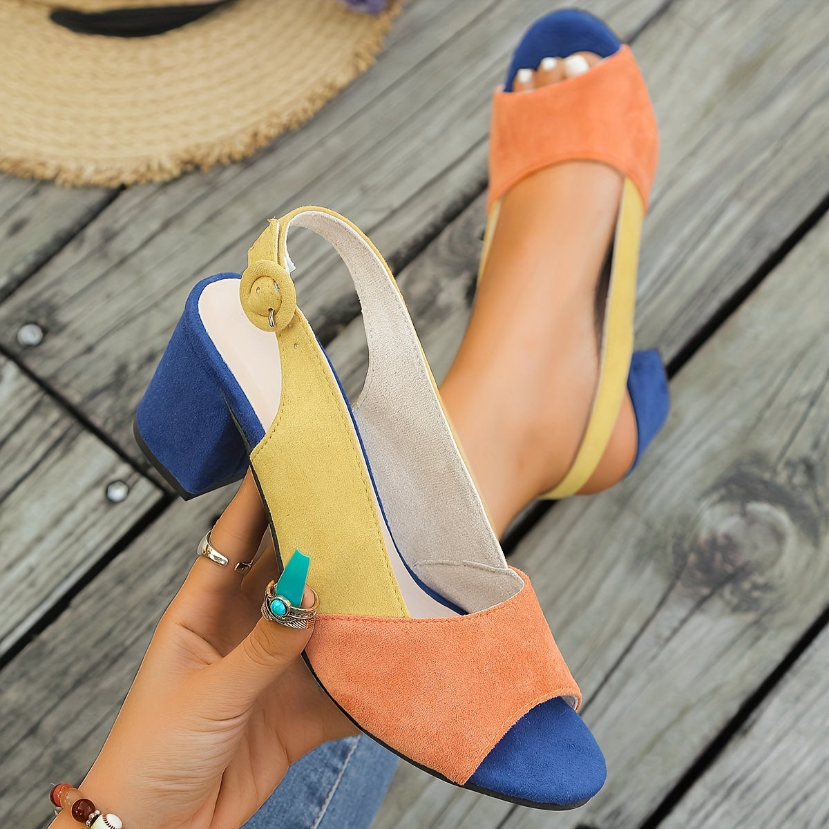 Women's Synthetic Colourblock Slingback Heels | Elegant Comfortable Dress Sandals 7