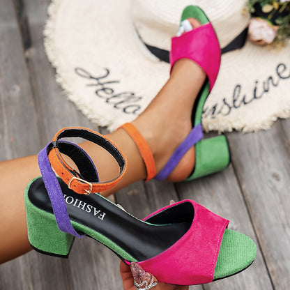 Women's Synthetic Colourblock Slingback Heels | Elegant Comfortable Dress Sandals 9
