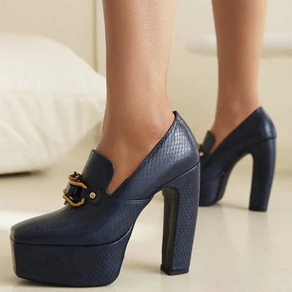 Women's Textured Fabric Block Heels | Stylish Black Platform Evening Shoes 1