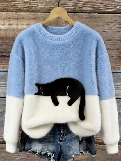 Women's Ultra-Soft Fleece Cat Sweater | Cozy Relaxed Fit Winter Top 0