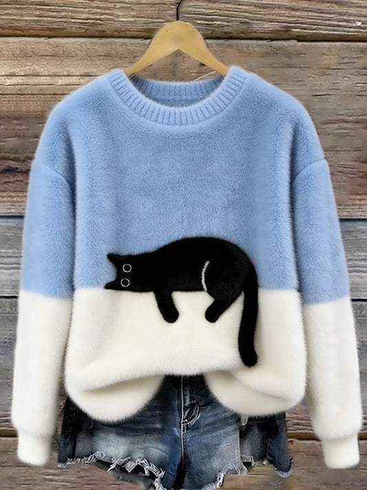 Women's Ultra-Soft Fleece Cat Sweater | Cozy Relaxed Fit Winter Top 0