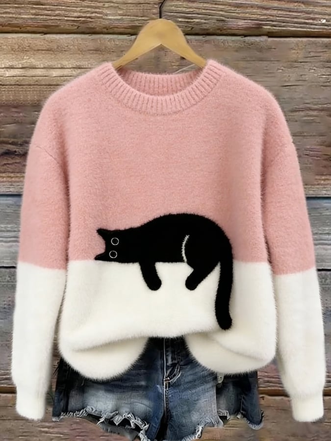 Women's Ultra-Soft Fleece Cat Sweater | Cozy Relaxed Fit Winter Top 1