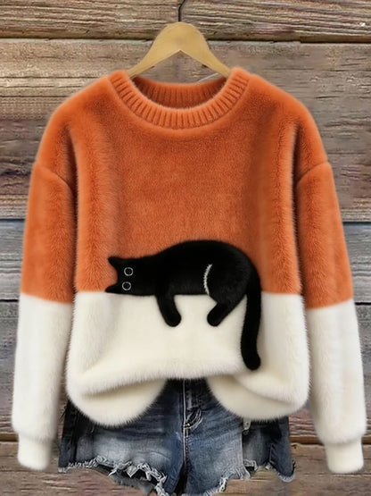 Women's Ultra-Soft Fleece Cat Sweater | Cozy Relaxed Fit Winter Top 2