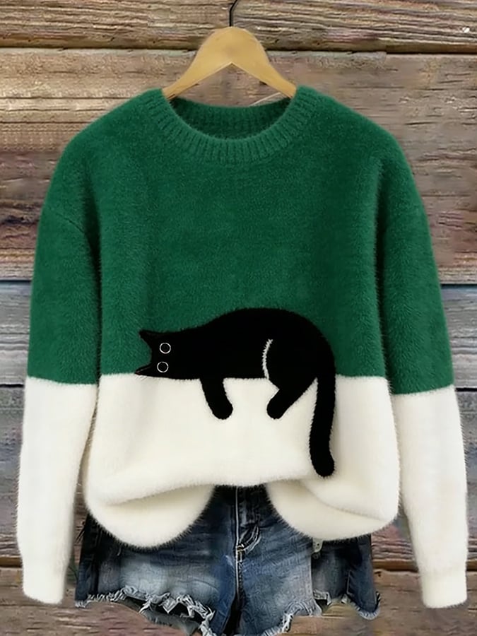 Women's Ultra-Soft Fleece Cat Sweater | Cozy Relaxed Fit Winter Top 3