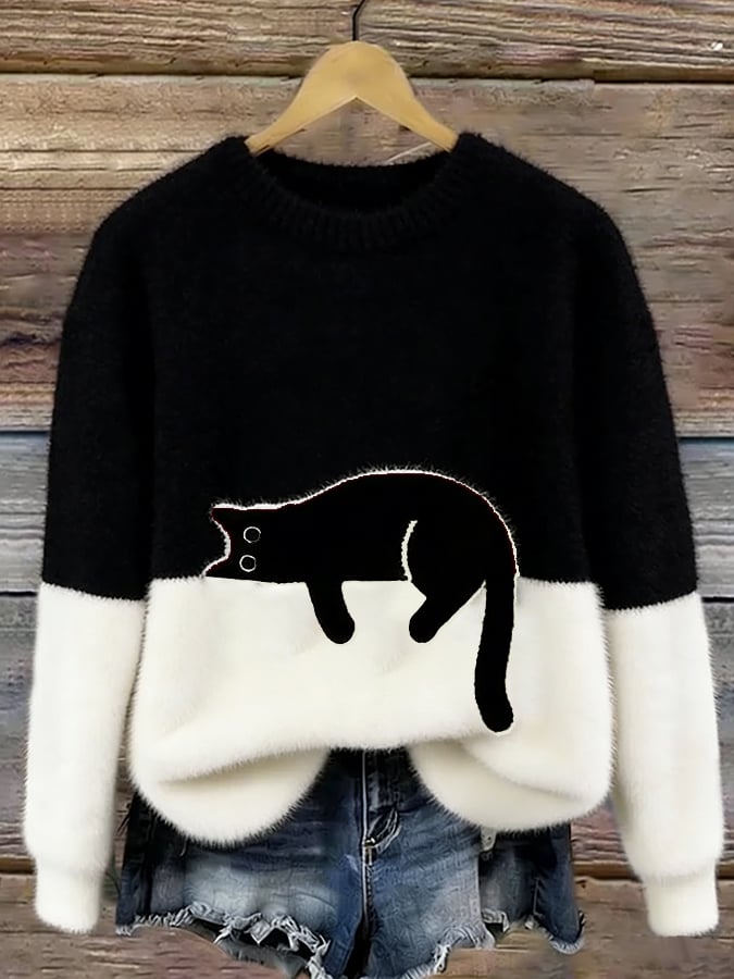 Women's Ultra-Soft Fleece Cat Sweater | Cozy Relaxed Fit Winter Top 4