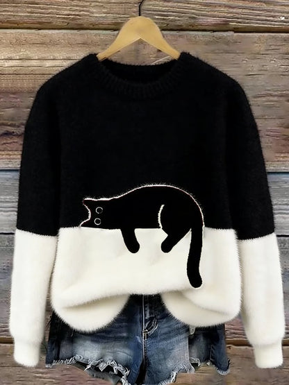 Women's Ultra-Soft Fleece Cat Sweater | Cozy Relaxed Fit Winter Top 4