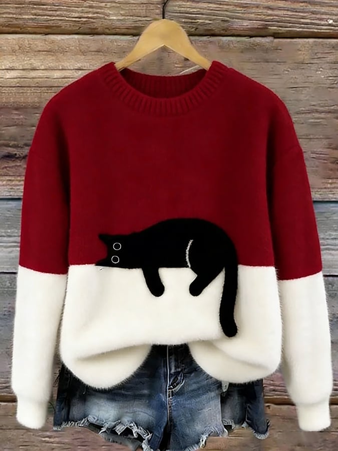 Women's Ultra-Soft Fleece Cat Sweater | Cozy Relaxed Fit Winter Top 5
