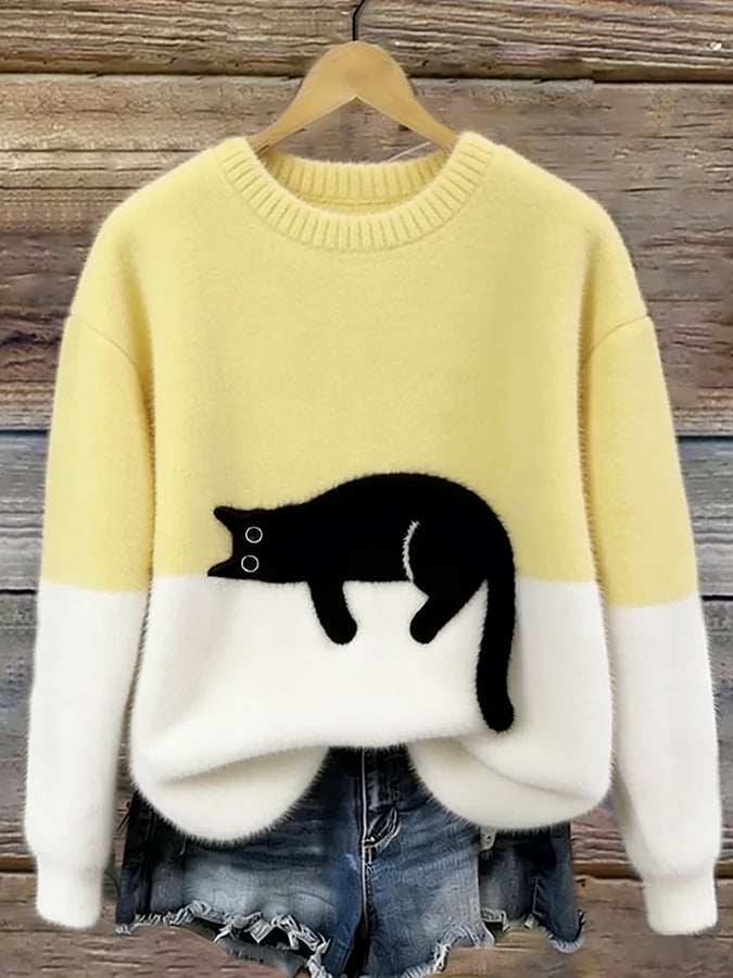 Women's Ultra-Soft Fleece Cat Sweater | Cozy Relaxed Fit Winter Top 6