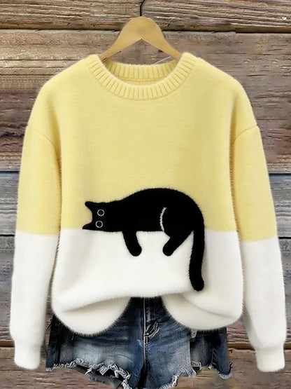 Women's Ultra-Soft Fleece Cat Sweater | Cozy Relaxed Fit Winter Top 6