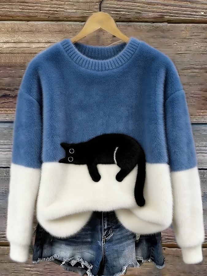 Women's Ultra-Soft Fleece Cat Sweater | Cozy Relaxed Fit Winter Top 7
