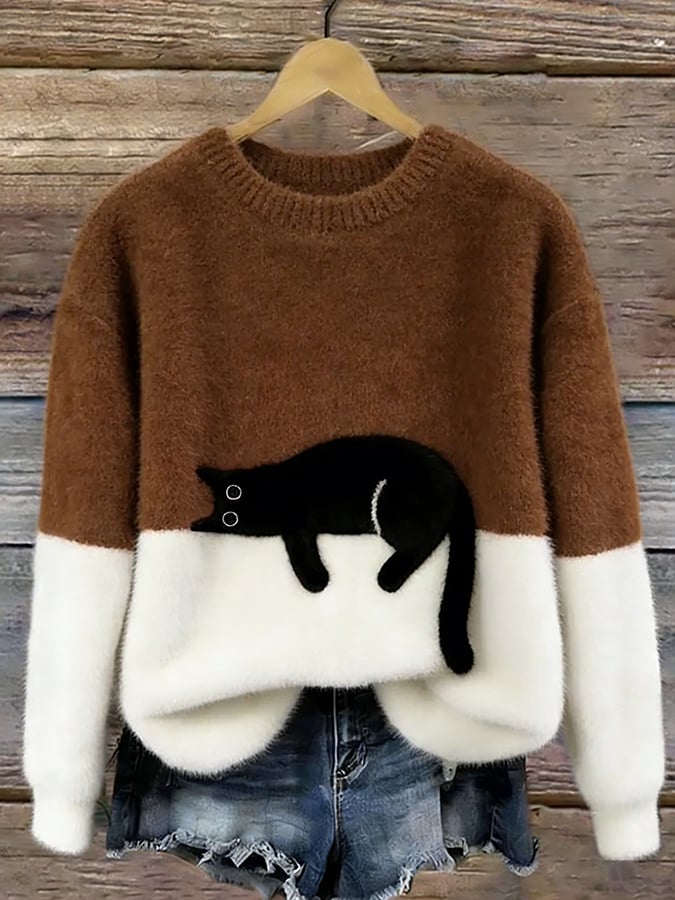 Women's Ultra-Soft Fleece Cat Sweater | Cozy Relaxed Fit Winter Top 8