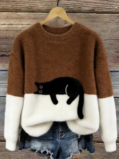 Women's Ultra-Soft Fleece Cat Sweater | Cozy Relaxed Fit Winter Top 8