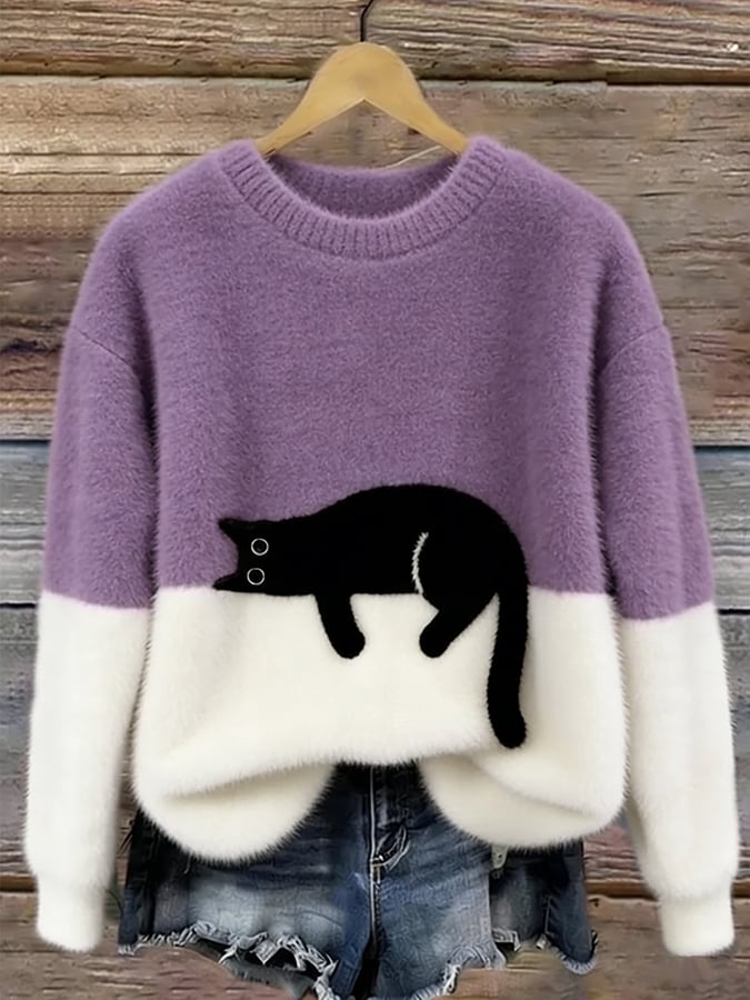 Women's Ultra-Soft Fleece Cat Sweater | Cozy Relaxed Fit Winter Top 9