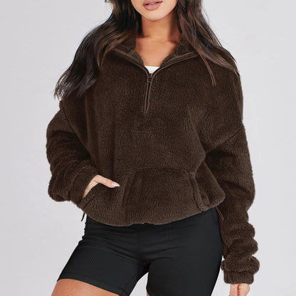 Women's Ultra-Soft Plush Half-Zip Sweater | Lightweight Relaxed Fit Pullover 0