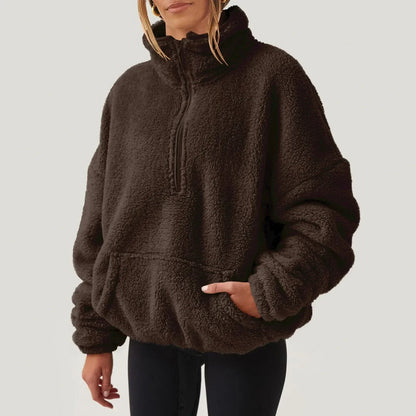 Women's Ultra-Soft Plush Half-Zip Sweater | Lightweight Relaxed Fit Pullover 1