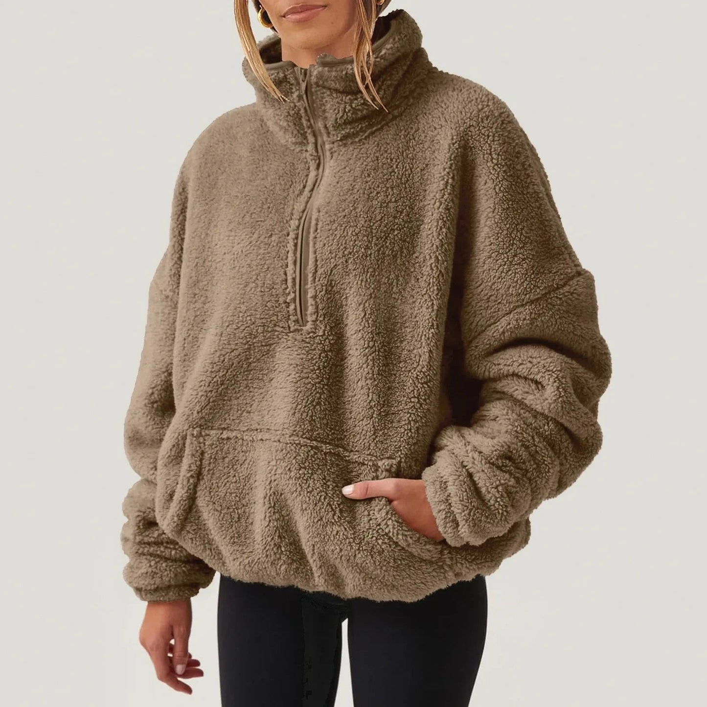 Women's Ultra-Soft Plush Half-Zip Sweater | Lightweight Relaxed Fit Pullover 8