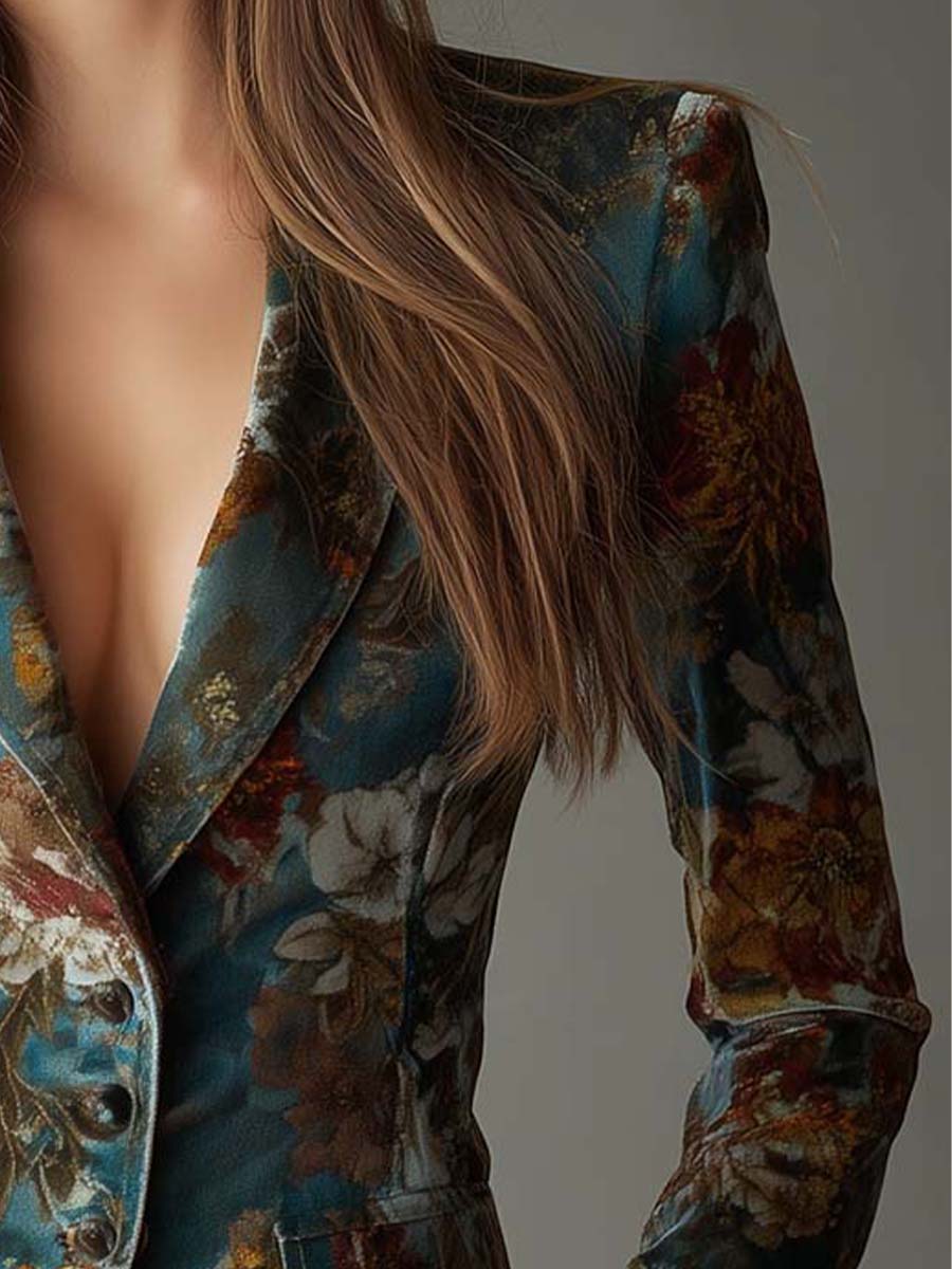 Women's Velvet Floral Blazer | Vintage Tailored Jacket with Structured Fit 3