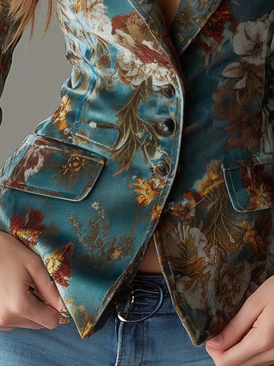 Women's Velvet Floral Blazer | Vintage Tailored Jacket with Structured Fit 4