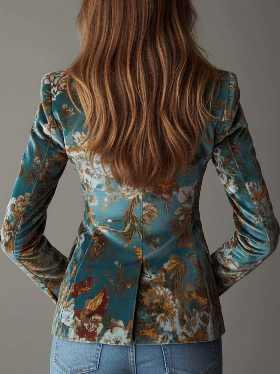 Women's Velvet Floral Blazer | Vintage Tailored Jacket with Structured Fit 5
