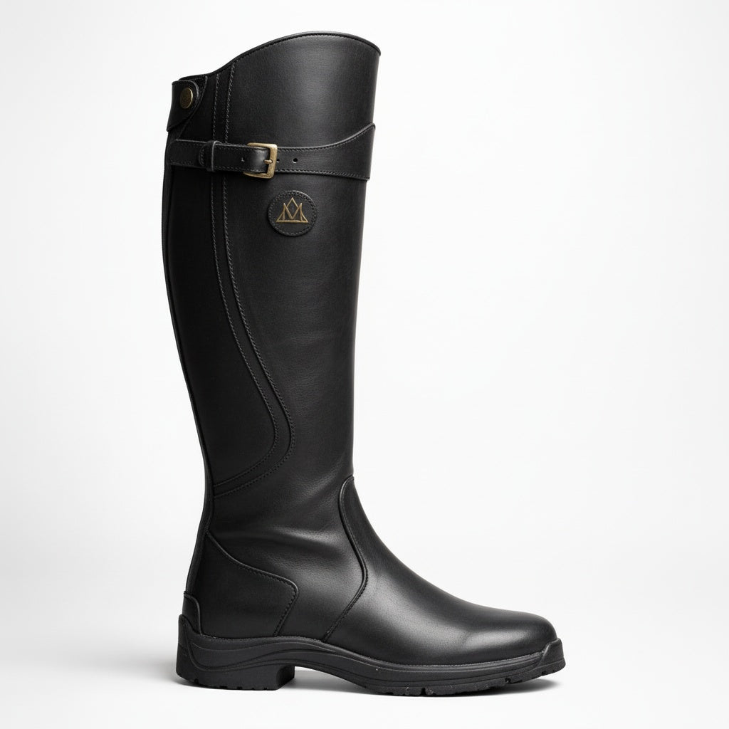 Women's Waterproof Leather Riding Boots | Stylish Black Insulated Winter Footwear 1
