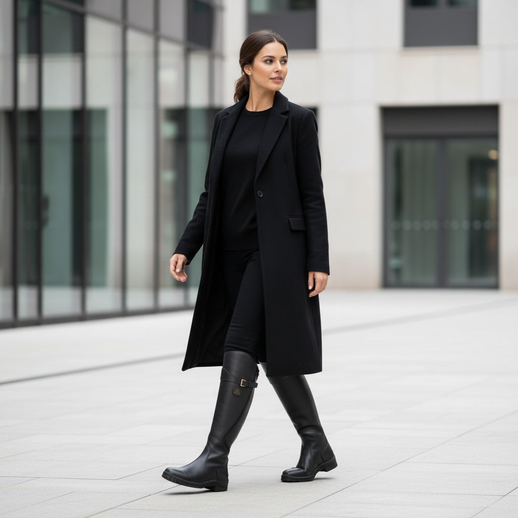 Women's Waterproof Leather Riding Boots | Stylish Black Insulated Winter Footwear 3