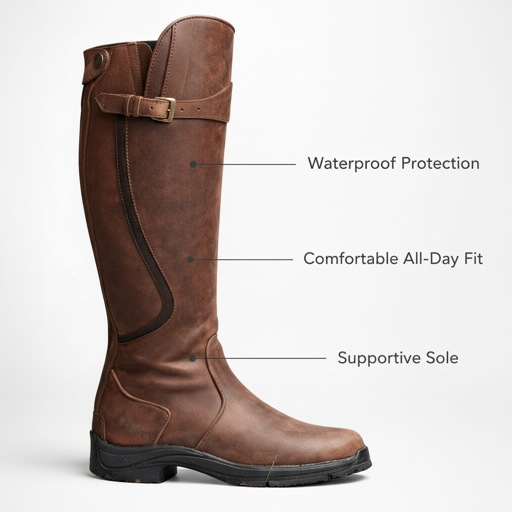 Women's Waterproof Leather Riding Boots | Stylish Black Insulated Winter Footwear 4