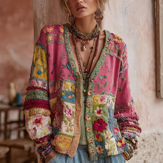 Women's Floral Knit Cardigan | Elegant Vintage V-Neck Cozy Cardigan