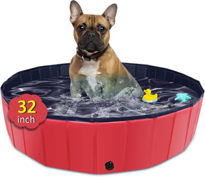 Foldable Dog Pool - 79"x14" Non-Slip, Hard Plastic, Collapsible Swimming Pool for Kids & Pets