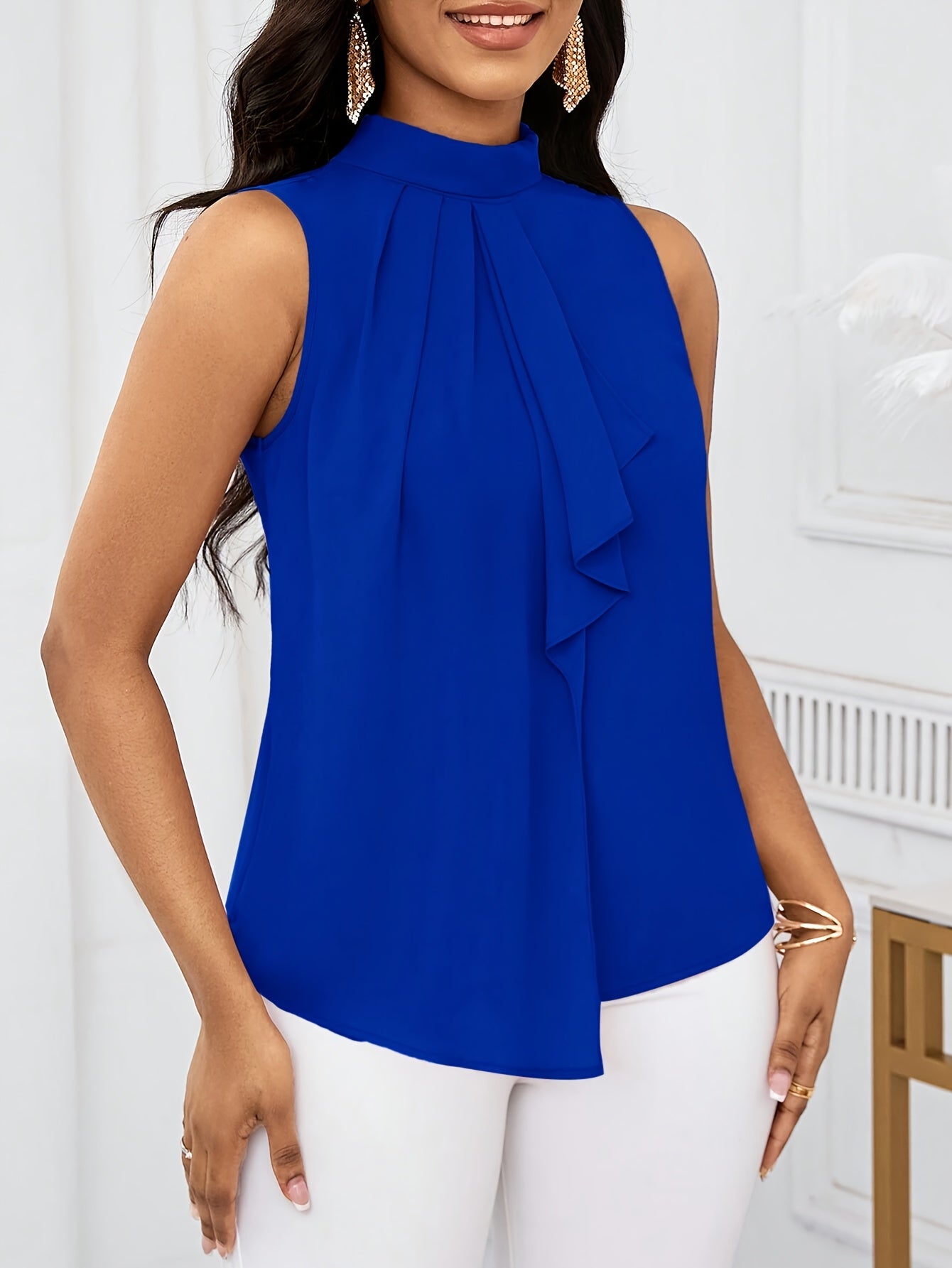 Women's Sleeveless Mock Neck Blouse
