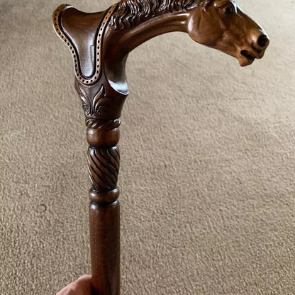 Horse Wooden Walking Cane stick - Ergonomic Palm Grip Handle