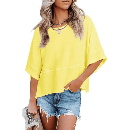 Women's Summer Casual Crewneck Batwing Half Sleeve T-Shirts Solid Color Loose Fit