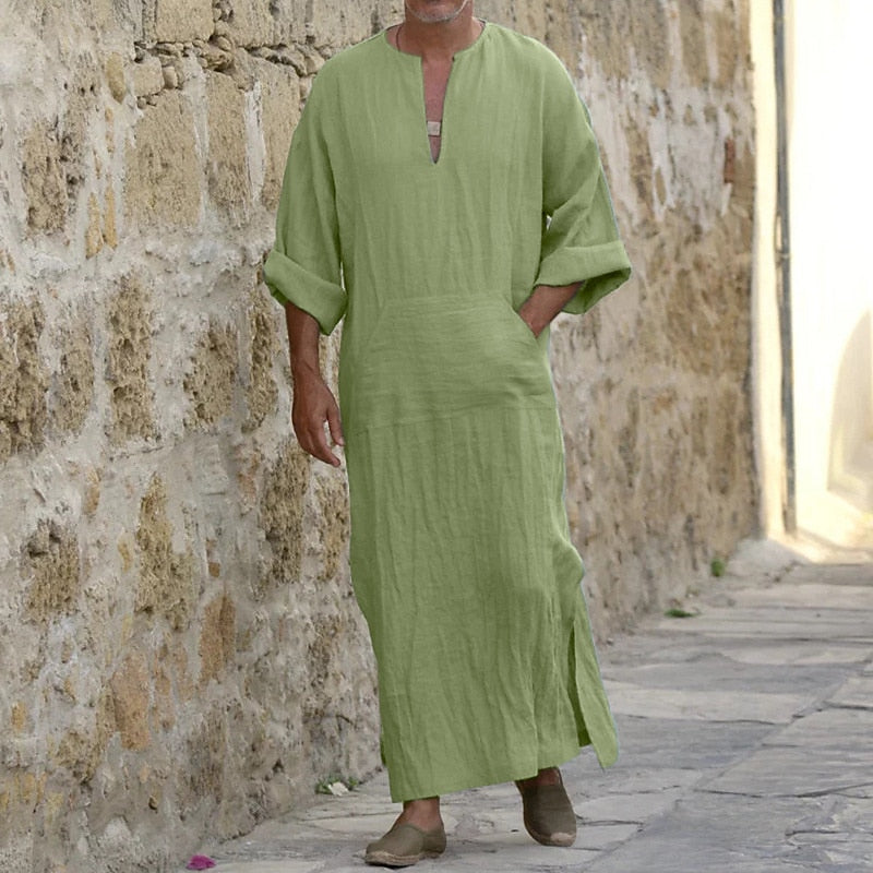Men's White Linen Kaftan Robe