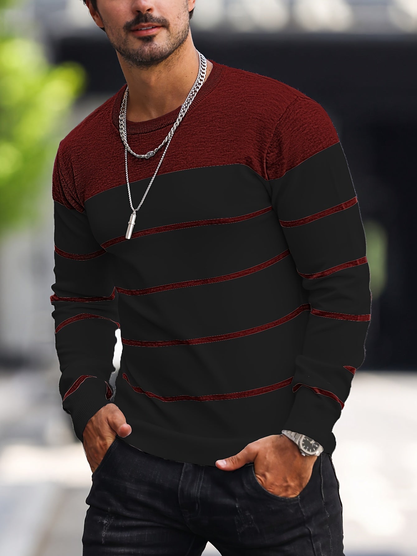 Men's Striped Crew Neck Sweater