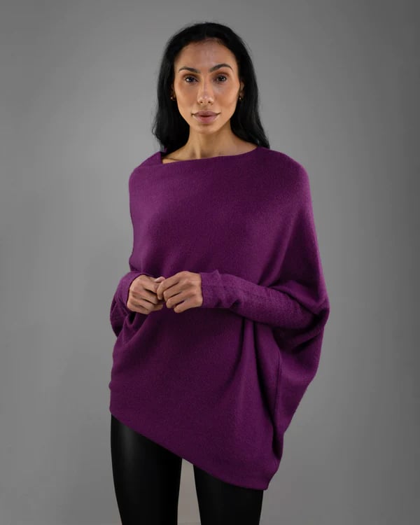 Asymmetric Draped Jumper Women's Oversized Soft Knit Swing Collar Pullover Top