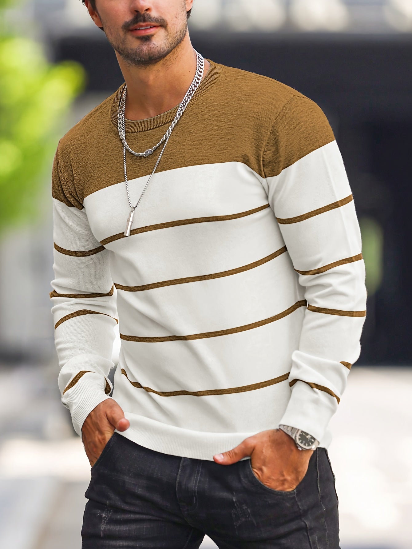 Men's Striped Crew Neck Sweater